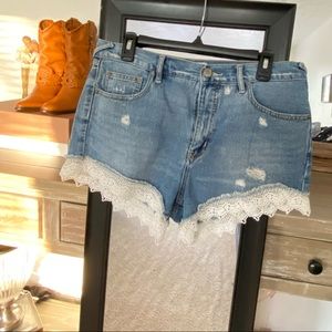 Free People Lace Denim Shorts W 30